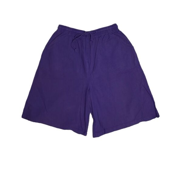 VINTAGE 90s purple baggy pull‎ on drawstring wide leg bermuda shorts M - Picture 1 of 11